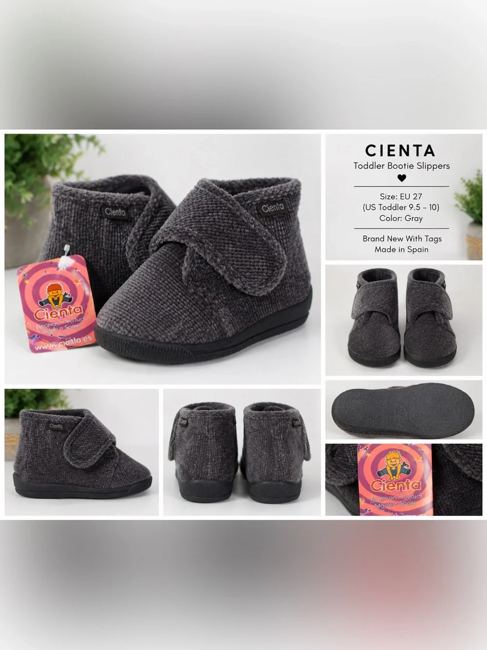 Cienta NWT Toddler Bootie Slippers Gray EU 27 / US 9.5-10 Made in Spain